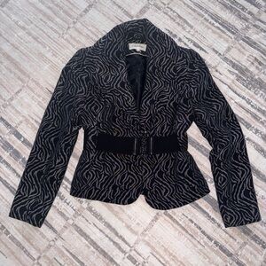 Calvin Klein Black Zebra-Pattern Belted Blazer